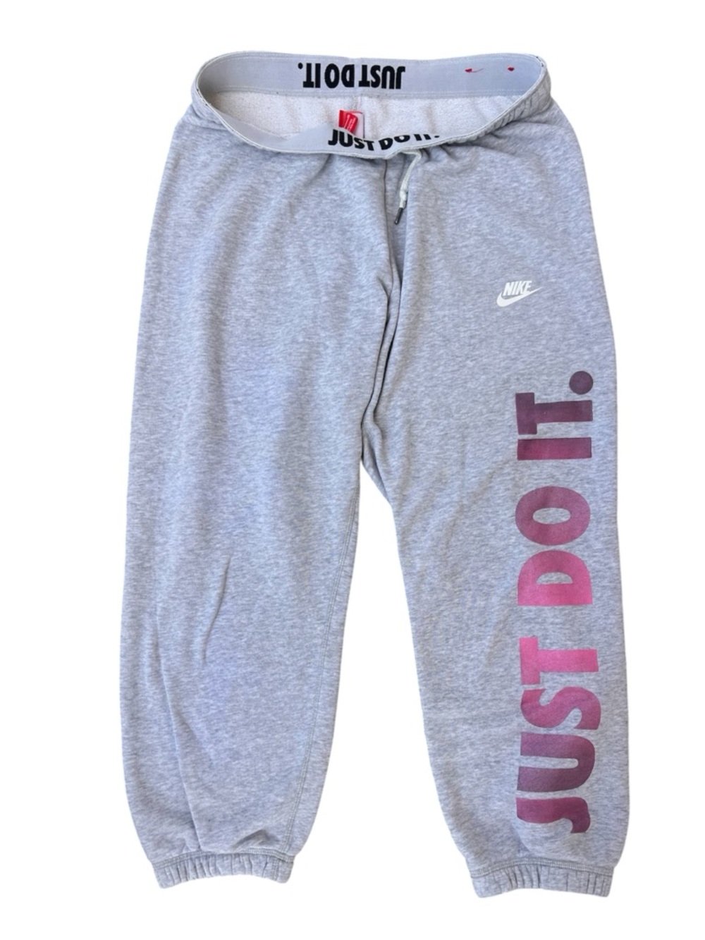 Nike Gray Sweat Joggers with Pink 'JUST DO IT.' Side Logo